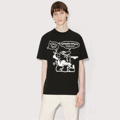 겐조 남/녀 블랙 크루넥 반팔티 - Kenzo Unisex Black Tshirts - ken223x