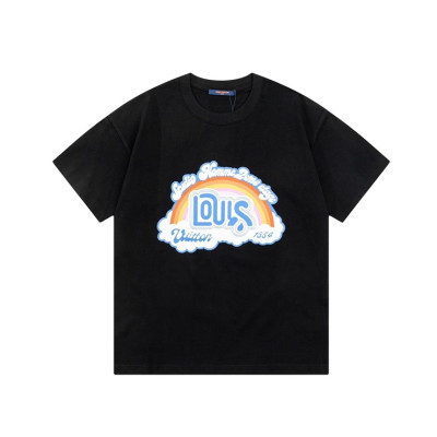 루이비통 남성 블랙 크루넥 반팔티 - Louis vuitton Mens Black Short sleeved Tshirts - lv1112x