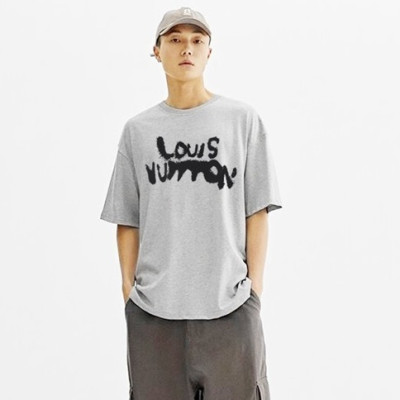 루이비통 남성 그레이 크루넥 반팔티 - Louis vuitton Mens Gray Short sleeved Tshirts - lv1120x