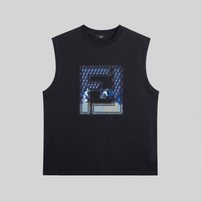 펜디 남성 블랙 크루넥 나시 - Fendi Mens Black Sleeveless Tshirts - fe137x