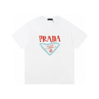 프라다 남성 크루넥 화이트 반팔티 - Prada Mens White Short sleeved Tshirts - pr541x