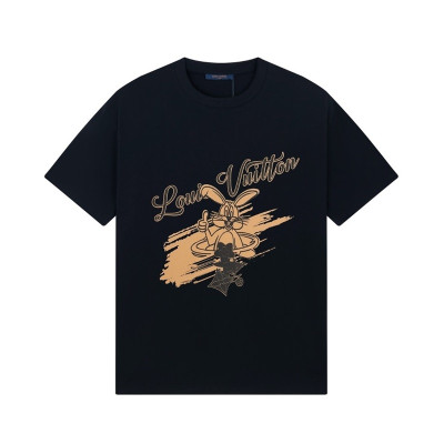 루이비통 남성 블랙 크루넥 반팔티 - Louis vuitton Mens Black Short sleeved Tshirts - lv1144x