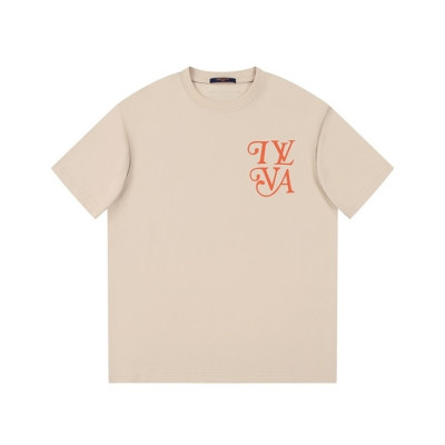 루이비통 남성 베이지 크루넥 반팔티 - Louis vuitton Mens Beige Short sleeved Tshirts - lv1148x