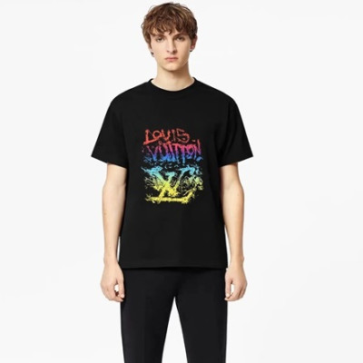 루이비통 남성 블랙 크루넥 반팔티 - Louis vuitton Mens Black Short sleeved Tshirts - lv1153x