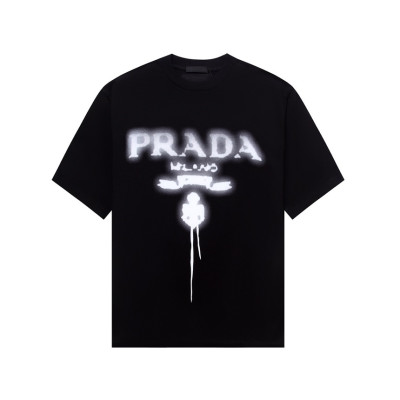 프라다 남성 크루넥 블랙 반팔티 - Prada Mens Black Short sleeved Tshirts - pr546x