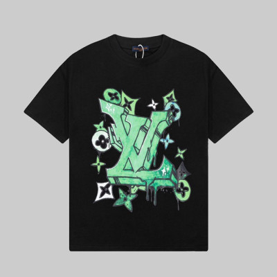 루이비통 남성 블랙 크루넥 반팔티 - Louis vuitton Mens Black Short sleeved Tshirts - lv1370x