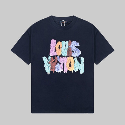 루이비통 남성 네이비 크루넥 반팔티 - Louis vuitton Mens Navy Short sleeved Tshirts - lv1424x