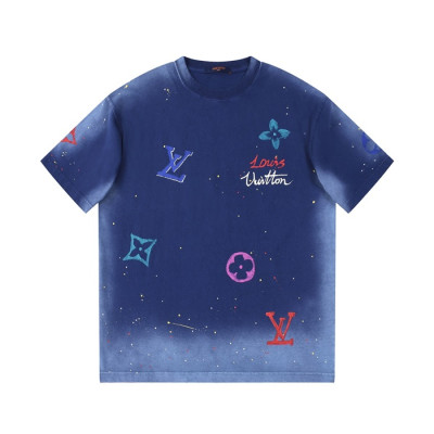 루이비통 남성 크루넥 블루 반팔티 - Louis vuitton Mens Blue Short Sleeved Tshirts - lv1434x