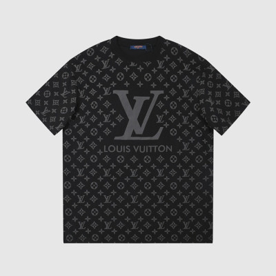 루이비통 남성 크루넥 블랙 반팔티 - Louis vuitton Mens Black Short Sleeved Tshirts - lv1450x