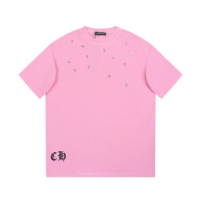 크롬하츠 남성 핑크 크루넥 반팔티 - Chrom Hearts Mens Pink Short sleeved Tshirts - ch174x