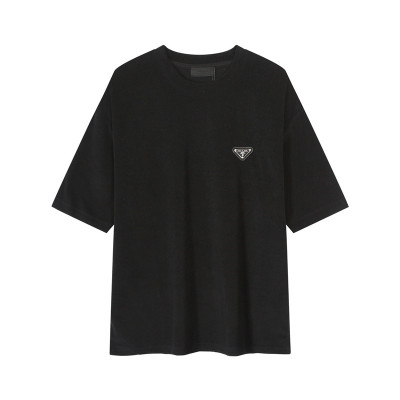 프라다 남성 블랙 크루넥 반팔티 - Prada Mens Black Short sleeved Tshirts - pr600x