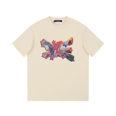 루이비통 남성 크루넥 아이보리 반팔티 - Louis vuitton Mens Ivory Short sleeved Tshirts - lv1512x