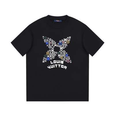 루이비통 남성 크루넥 블랙 반팔티 - Louis vuitton Mens Black Short sleeved Tshirts - lv1537x