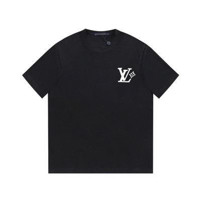 루이비통 남성 크루넥 블랙 반팔티 - Louis vuitton Mens Black Short sleeved Tshirts - lv1568x