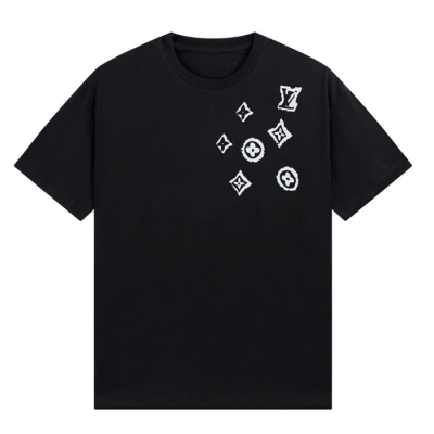 루이비통 남성 크루넥 블랙 반팔티 - Louis vuitton Mens Black Short sleeved Tshirts - lv1571x