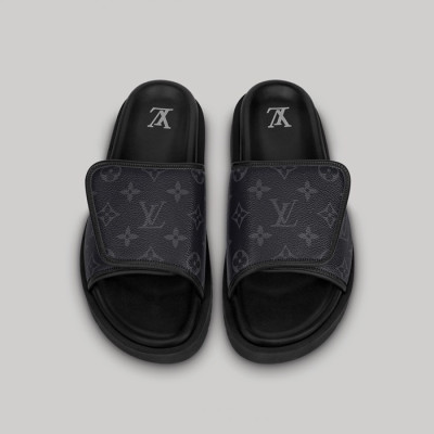 루이비통 남성 블랙 슬리퍼 - Louis vuitton Mens Black Slippers - lv1688x