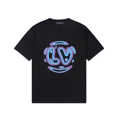 루이비통 남성 크루넥 블랙 반팔티 - Louis vuitton Mens Black Short sleeved Tshirts - lv1707x