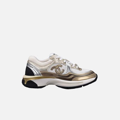 샤넬 여성 CC 로고 샤식스 화이트 골드 테니스 스니커즈 【매장-290만원대】 - Chanel Womens Gold Sneakers - ch532x