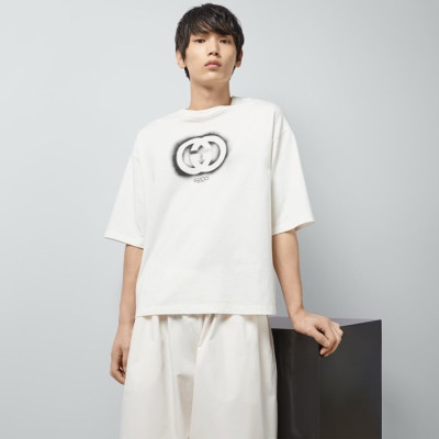 구찌 남성 아이보리 반팔티 - Gucci Mens Ivory Short sleeved Tshirts - gu1123x