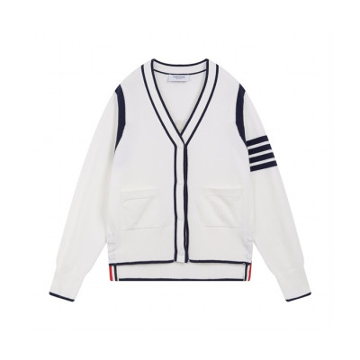 톰브라운 남성 브이넥 화이트 가디건 - Thom Browne Unisex White Cardigan - th134x