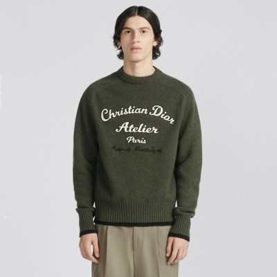 디올 남성 카키 크루넥 니트 - Dior Mens Khaki Knitwear - fa45x