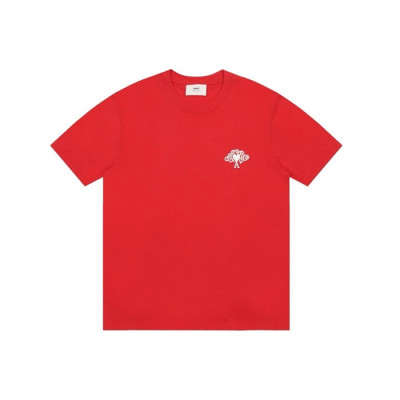 아미 남성 레드 반팔 티셔츠 - Ami Mens Red Tshirts - amc804x