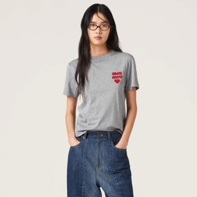 미우미우 여성 그레이 반팔 티셔츠 - Miumiu Womens Gray Tshirts - mic1045x