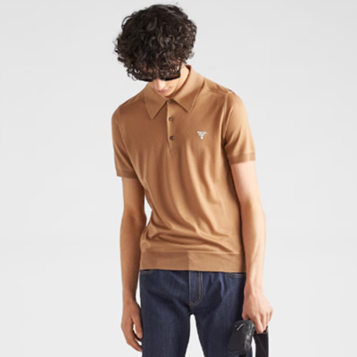 프라다 남성 카멜 반팔 폴로 티셔츠 - Prada Mens Camel Polo Tshirts - prc997x