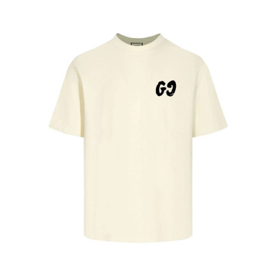 구찌 남성 아이보리 반팔 티셔츠 - Gucci Mens Ivory Tshirts - guc1087x